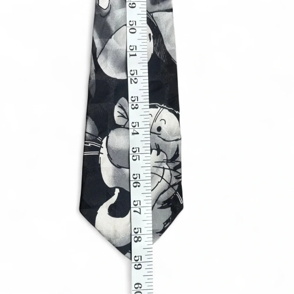 Vintage Disney Pooh Silk Tie Black & White Winnie the Pooh Tigger Eeyore
